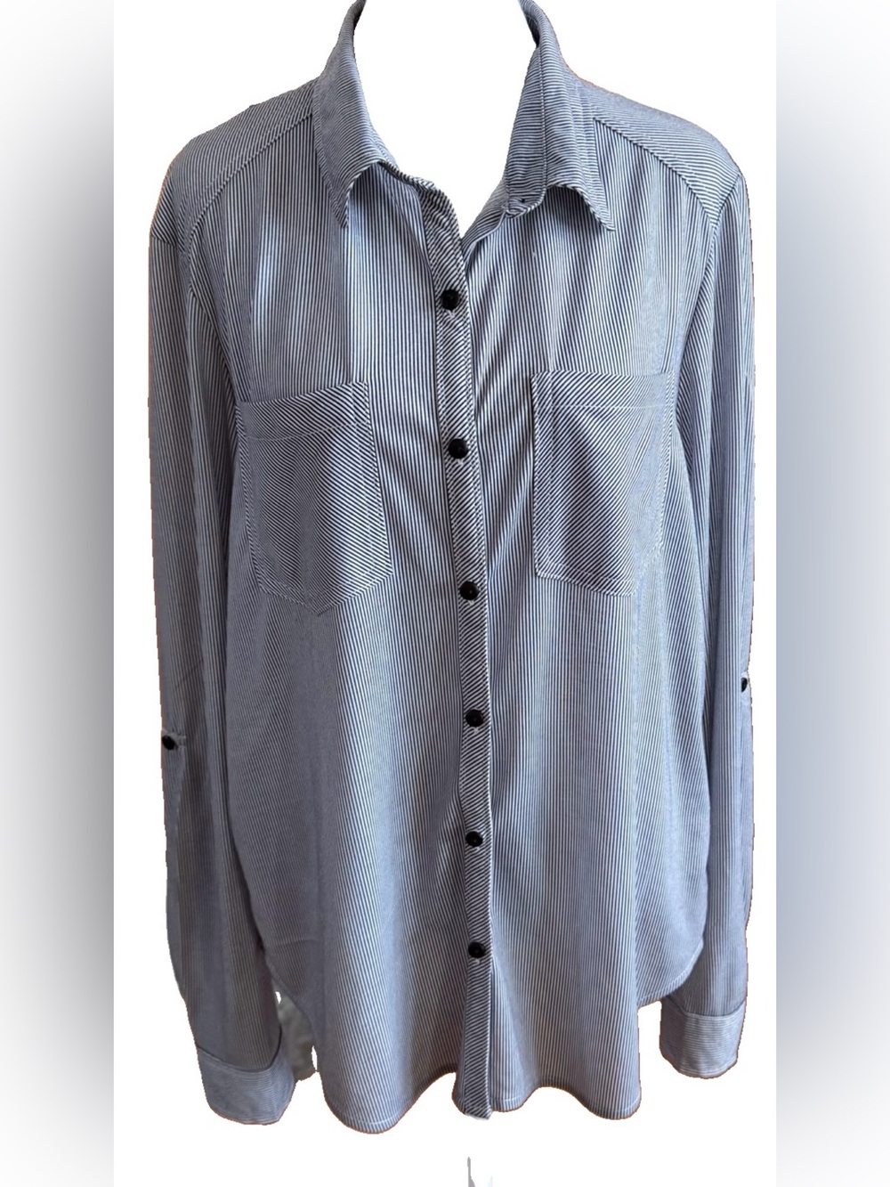 PASSPORT Gray & White Striped Soft Long Sleeve Button Up Shirt Top Large